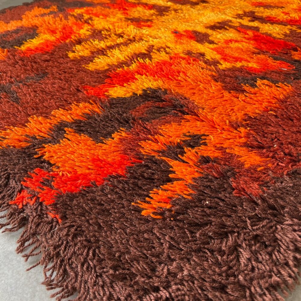 70's THOR Rorschach Bold Geometry Contemporary UNUSED Brown Rya Rug Mid Century - Picture 6 of 9